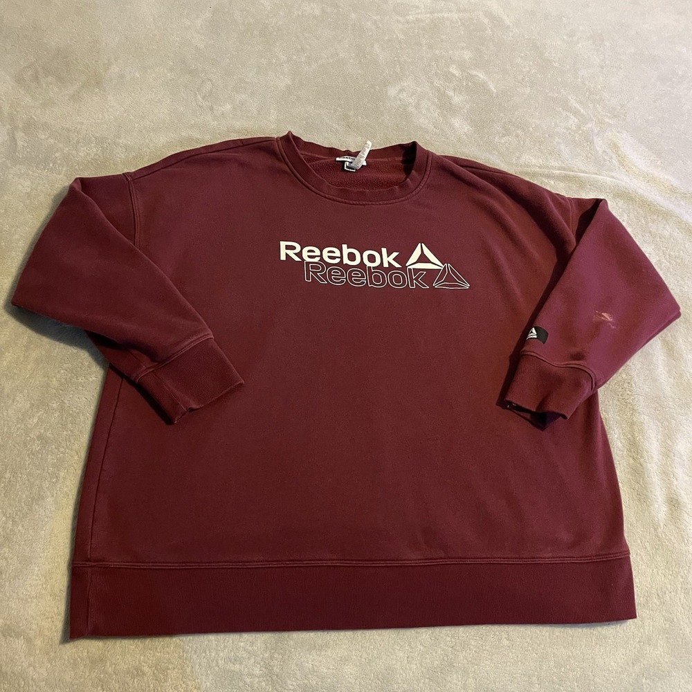 Reebok Sweater Men 2XL Burgundy Crew Neck Pullover‎ Sweatshirt Gym Workout Logo